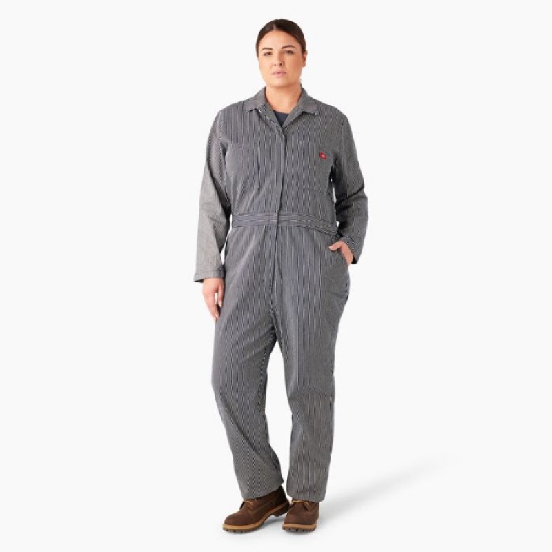 Dickies Plus Relaxed Fit Long Sleeve Hickory Stripe Overalls Regular | FOGO6049