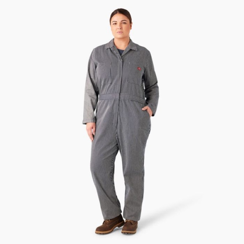Dickies Plus Relaxed Fit Long Sleeve Hickory Stripe Overalls Regular | FOGO6049