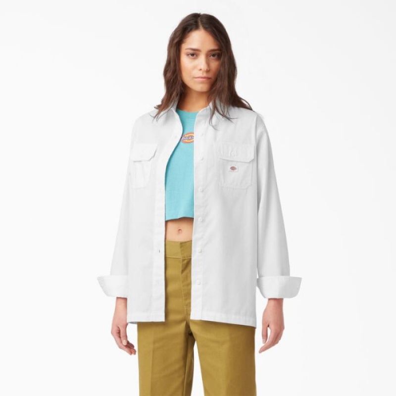 Dickies Relaxed Fit Long Sleeve Lucru Shirt Albi | VPYV6183