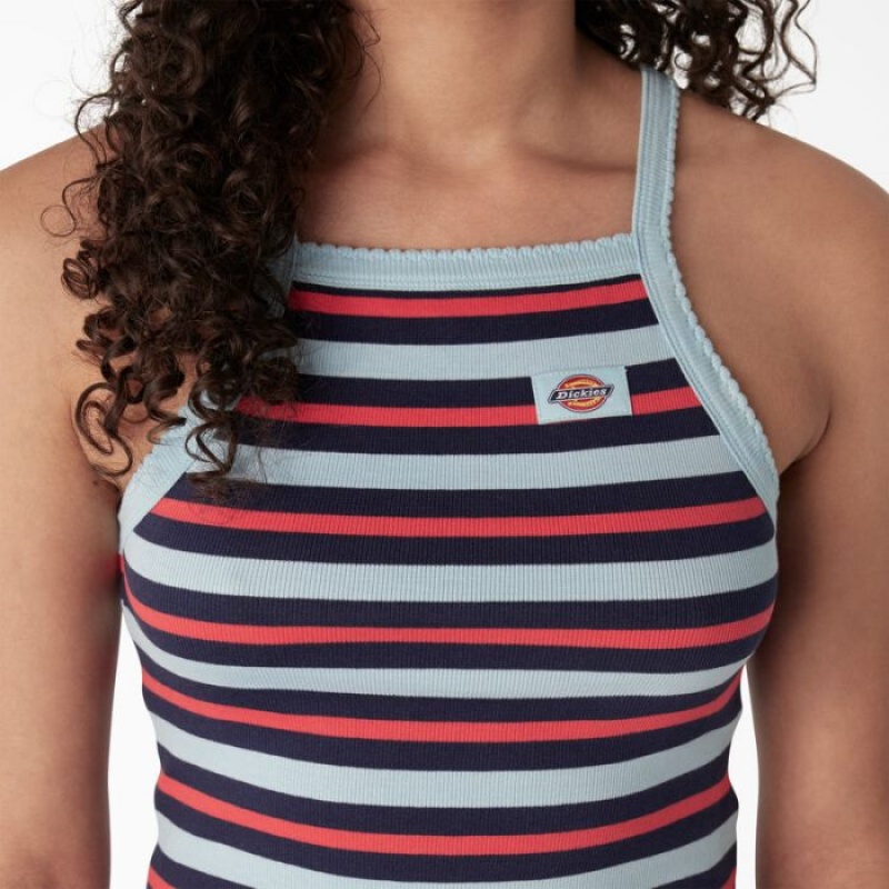 Dickies Rib Knit Cropped Tank Top Albastri | WLRH0952