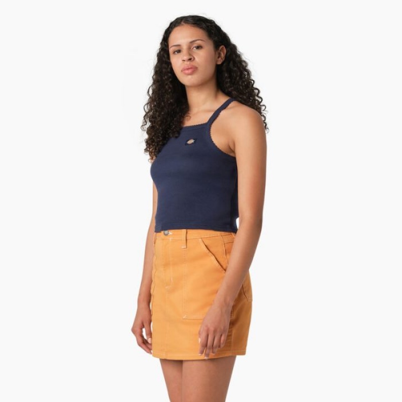 Dickies Rib Knit Cropped Tank Top Bleumarin | JRBK8768