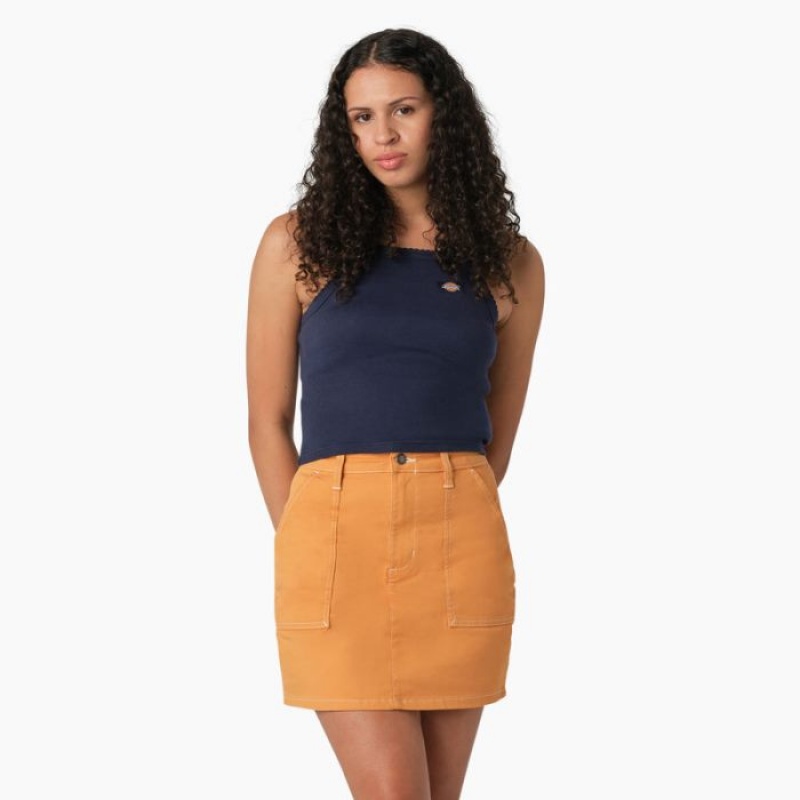 Dickies Rib Knit Cropped Tank Top Bleumarin | JRBK8768