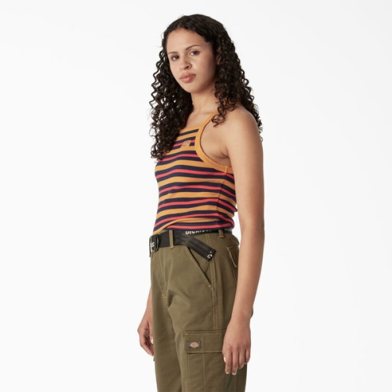 Dickies Rib Knit Cropped Tank Top Stripes | PQHQ4625