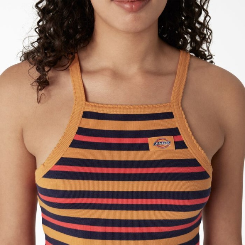 Dickies Rib Knit Cropped Tank Top Stripes | PQHQ4625