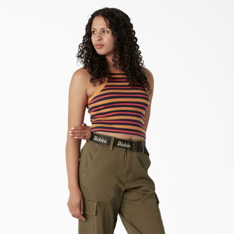 Dickies Rib Knit Cropped Tank Top Stripes | PQHQ4625