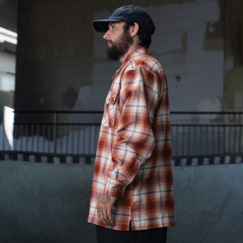 Dickies Ronnie Sandoval Brushed Flannel Shirt Burnt Ombre Plaid | NAEL9656