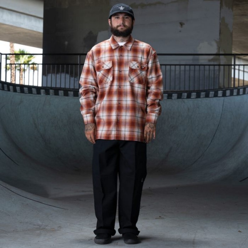 Dickies Ronnie Sandoval Brushed Flannel Shirt Burnt Ombre Plaid | NAEL9656
