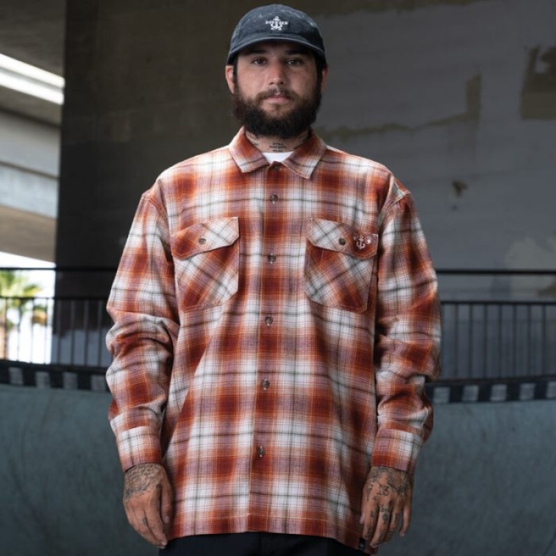 Dickies Ronnie Sandoval Brushed Flannel Shirt Burnt Ombre Plaid | NAEL9656