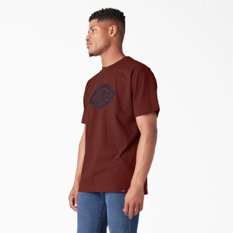 Dickies Scurte Sleeve Heavyweight Logo T-Shirt Rosii Inchis | YZDT0628