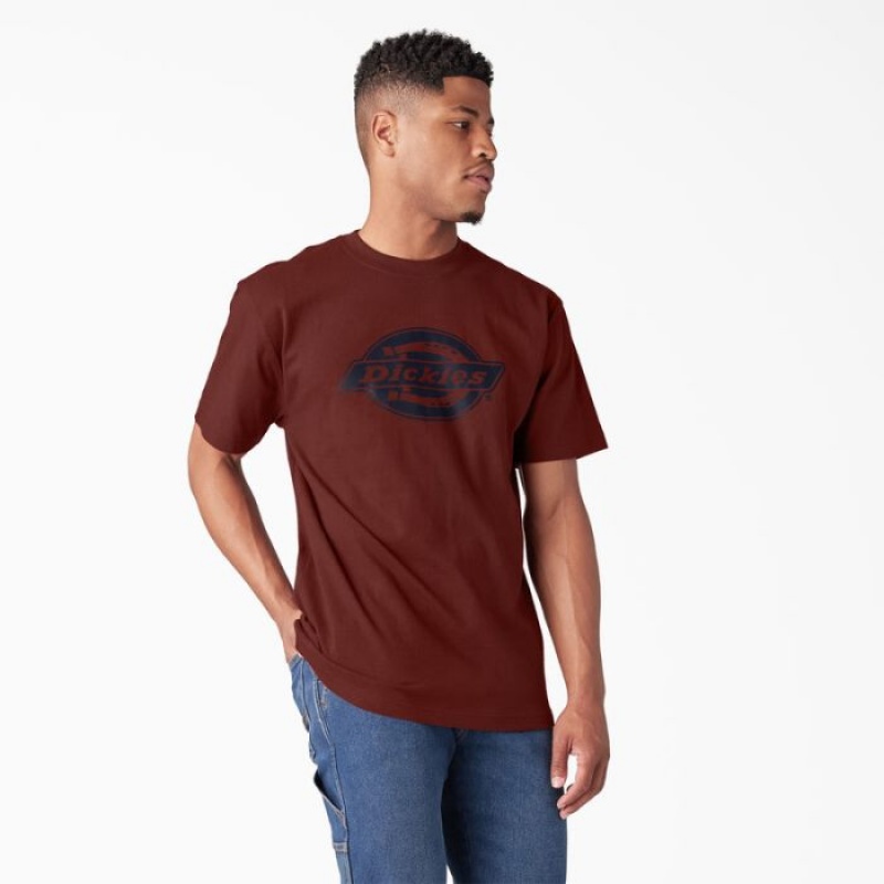 Dickies Scurte Sleeve Heavyweight Logo T-Shirt Rosii Inchis | YZDT0628