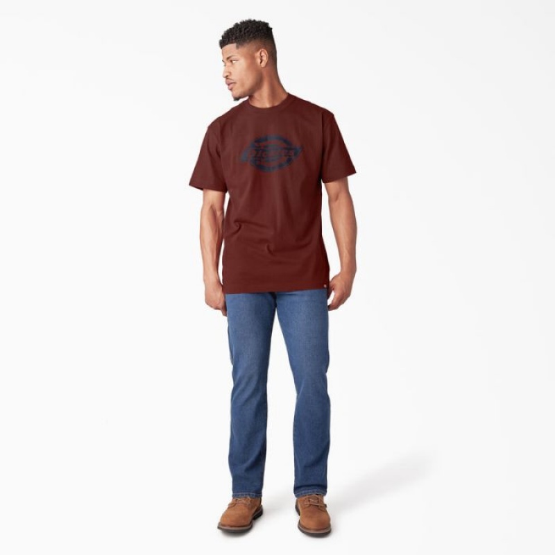 Dickies Scurte Sleeve Heavyweight Logo T-Shirt Rosii Inchis | YZDT0628