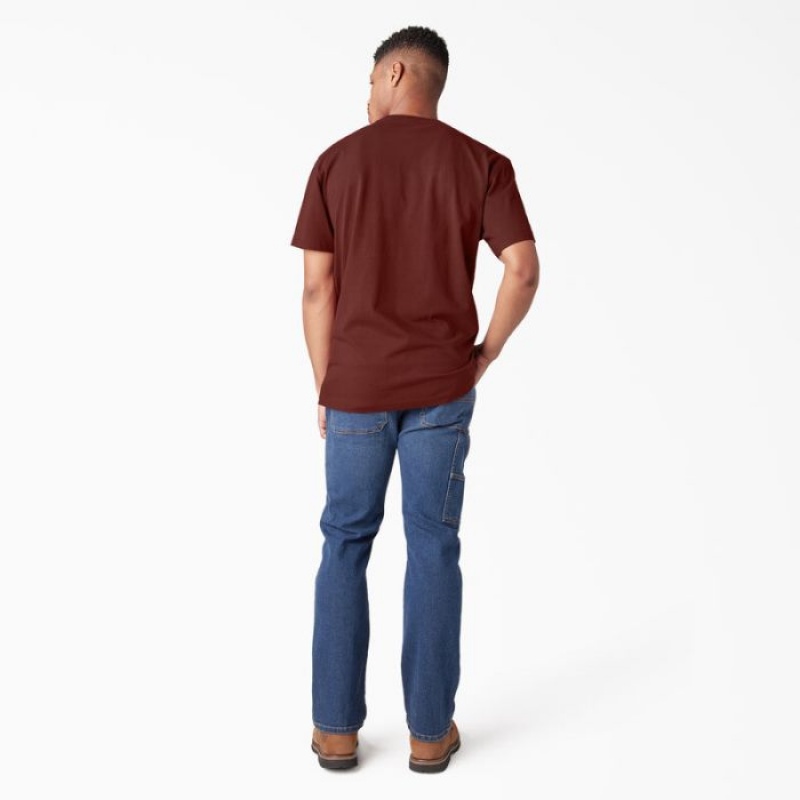 Dickies Scurte Sleeve Heavyweight Logo T-Shirt Rosii Inchis | YZDT0628