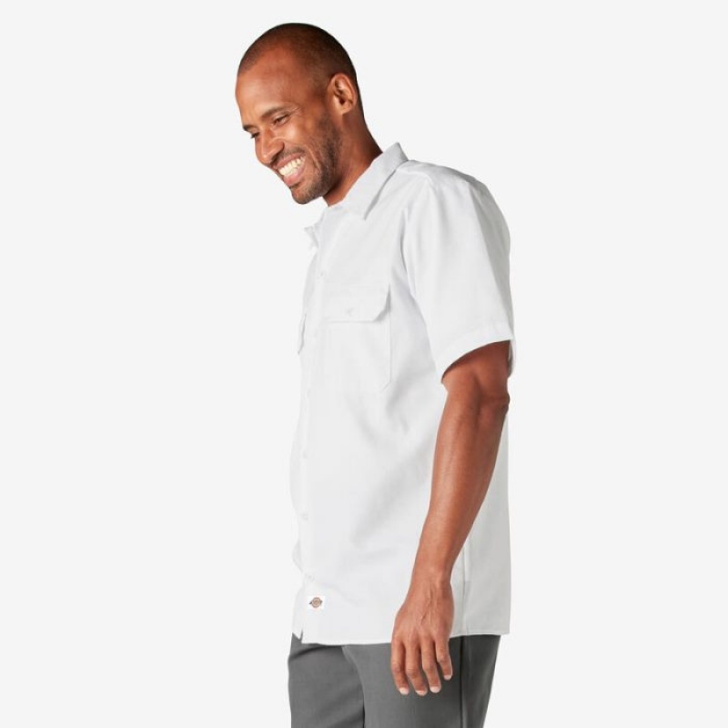 Dickies Scurte Sleeve Lucru Shirt Albi | KZJW7158