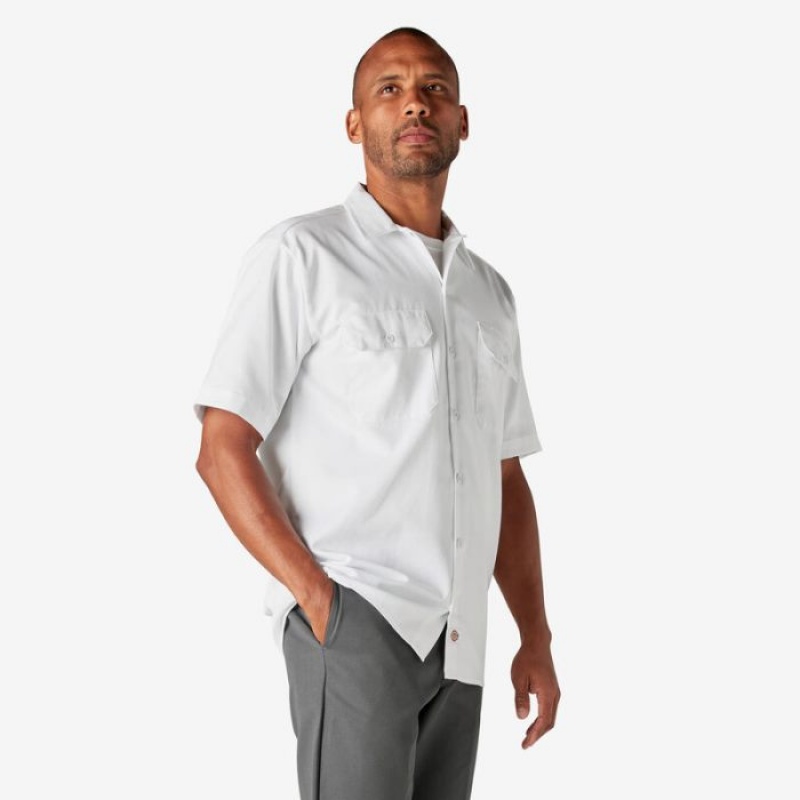 Dickies Scurte Sleeve Lucru Shirt Albi | KZJW7158