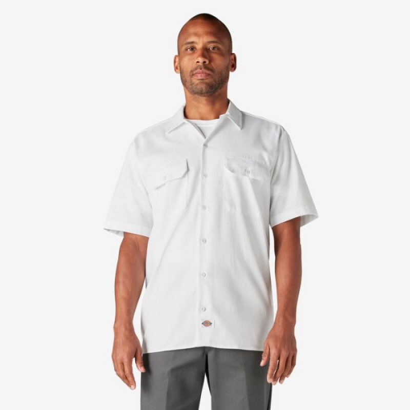 Dickies Scurte Sleeve Lucru Shirt Albi | KZJW7158
