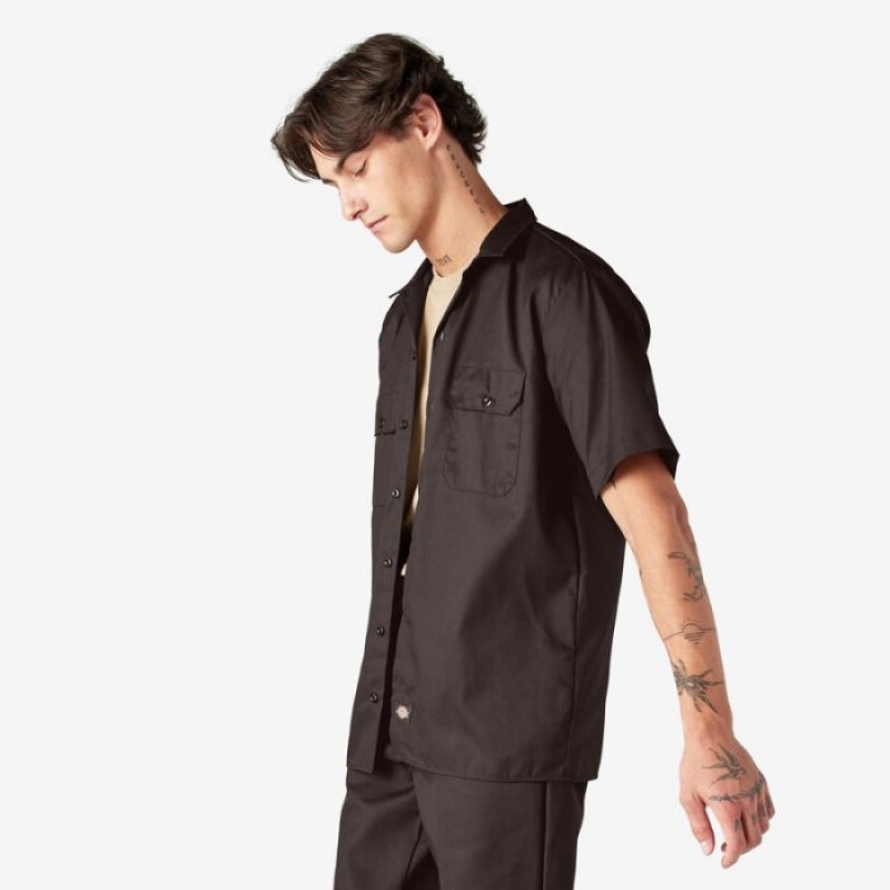 Dickies Scurte Sleeve Lucru Shirt Maro Inchis | BAOY3187