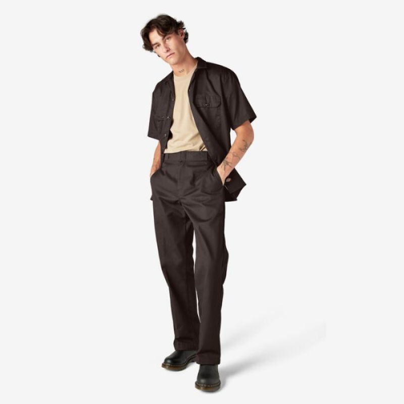 Dickies Scurte Sleeve Lucru Shirt Maro Inchis | NRNV0514