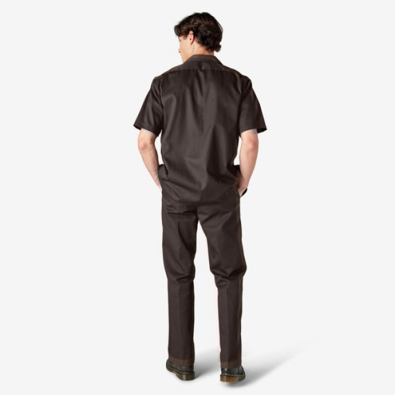 Dickies Scurte Sleeve Lucru Shirt Maro Inchis | NRNV0514
