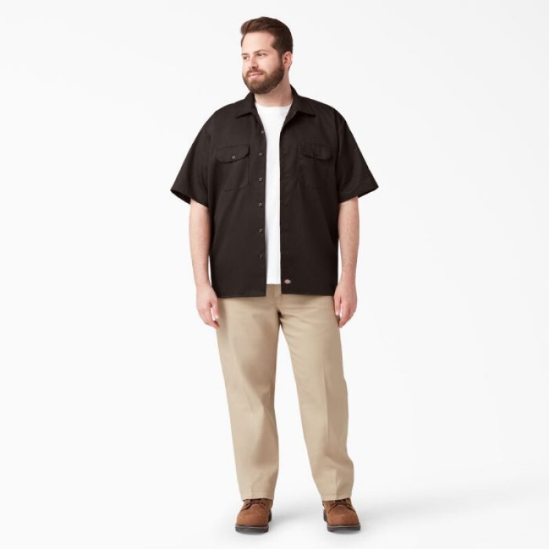 Dickies Scurte Sleeve Lucru Shirt Maro Inchis | NRNV0514