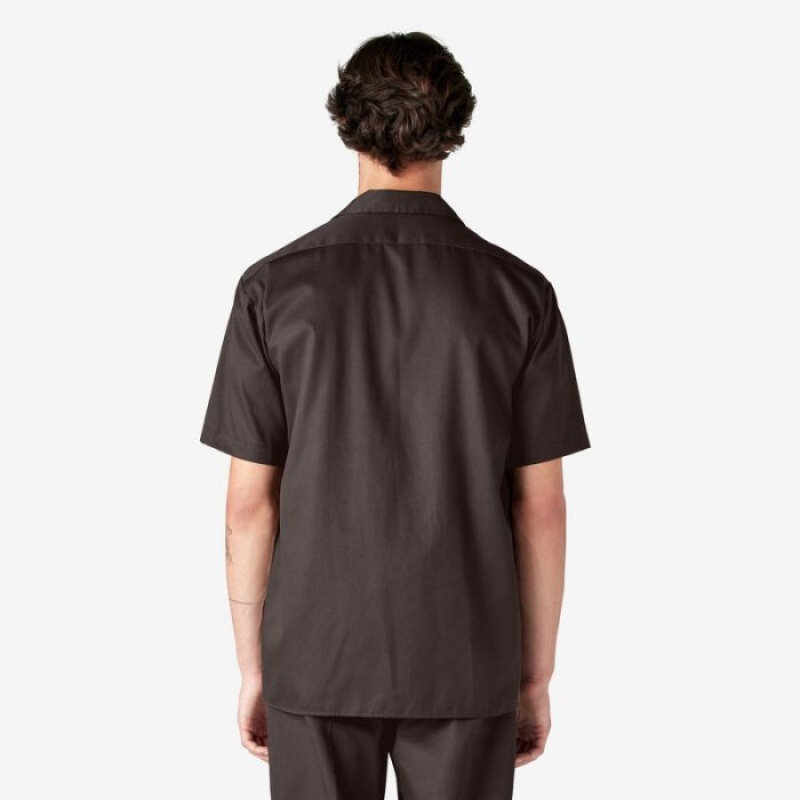 Dickies Scurte Sleeve Lucru Shirt Maro Inchis | NRNV0514