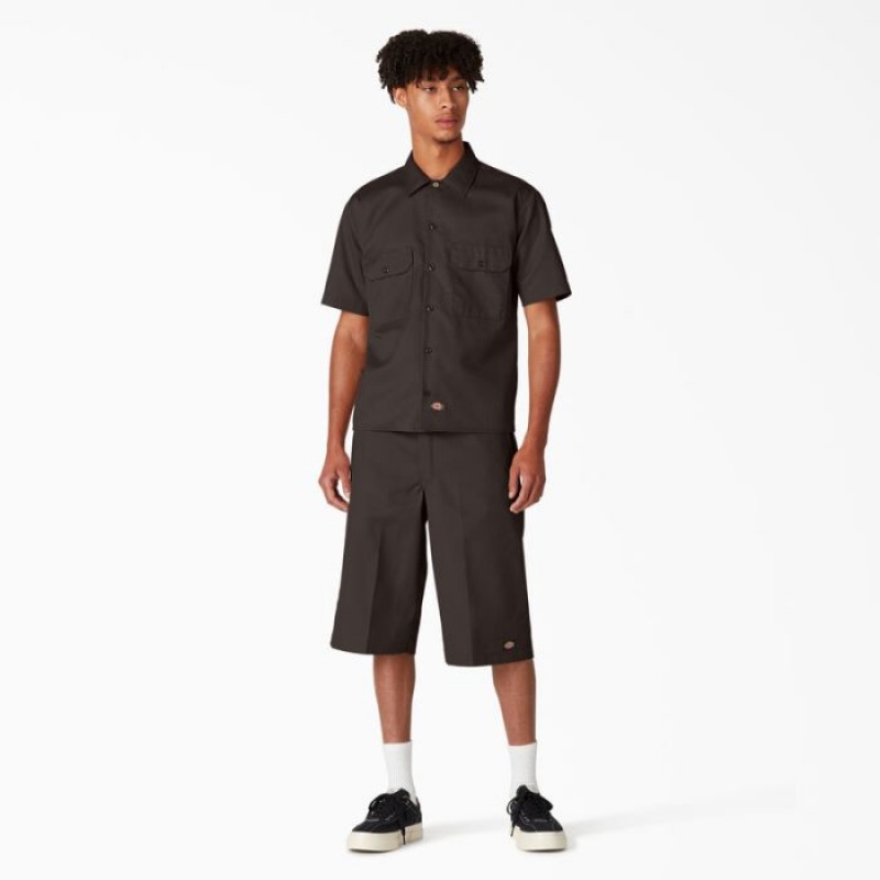 Dickies Scurte Sleeve Lucru Shirt Maro Inchis | NRNV0514