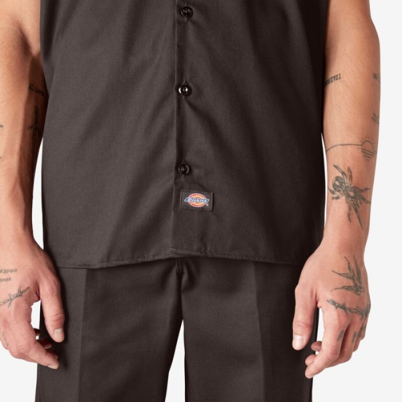 Dickies Scurte Sleeve Lucru Shirt Maro Inchis | NRNV0514