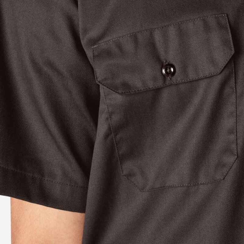 Dickies Scurte Sleeve Lucru Shirt Maro Inchis | NRNV0514