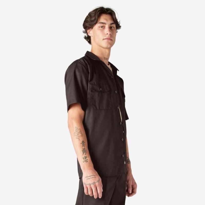 Dickies Scurte Sleeve Lucru Shirt Maro Inchis | NRNV0514