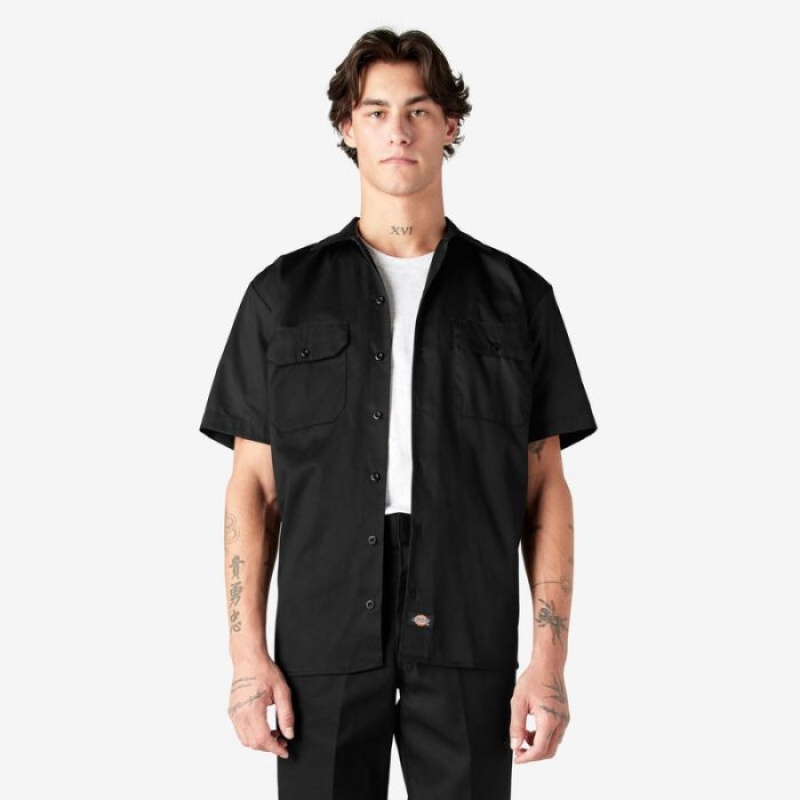 Dickies Scurte Sleeve Lucru Shirt Negrii | WQCY0134