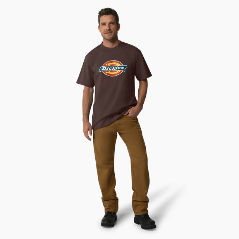 Dickies Scurte Sleeve Tri-Color Logo Grafice T-Shirt Ciocolata Maro | WYXX1784