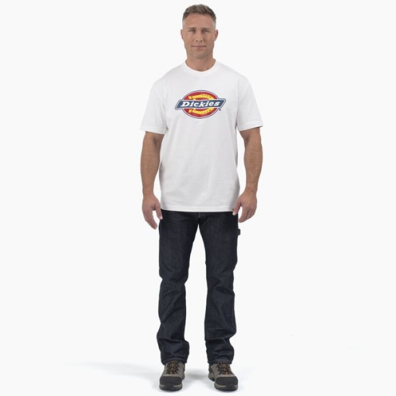 Dickies Scurte Sleeve Tri-Color Logo Grafice T-Shirt Albi | PBGB6486