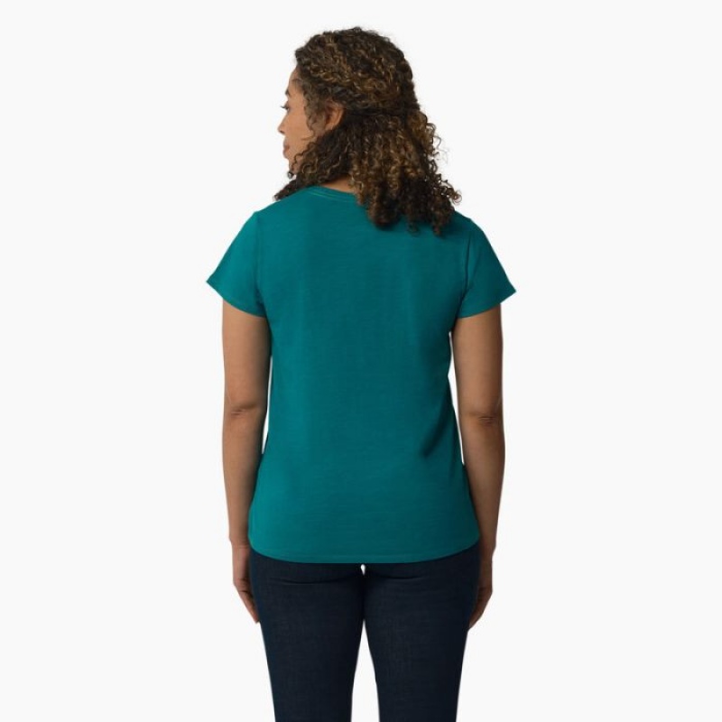 Dickies Scurte Sleeve V-Neck T-Shirt Albastru Deschis | JIOO5758
