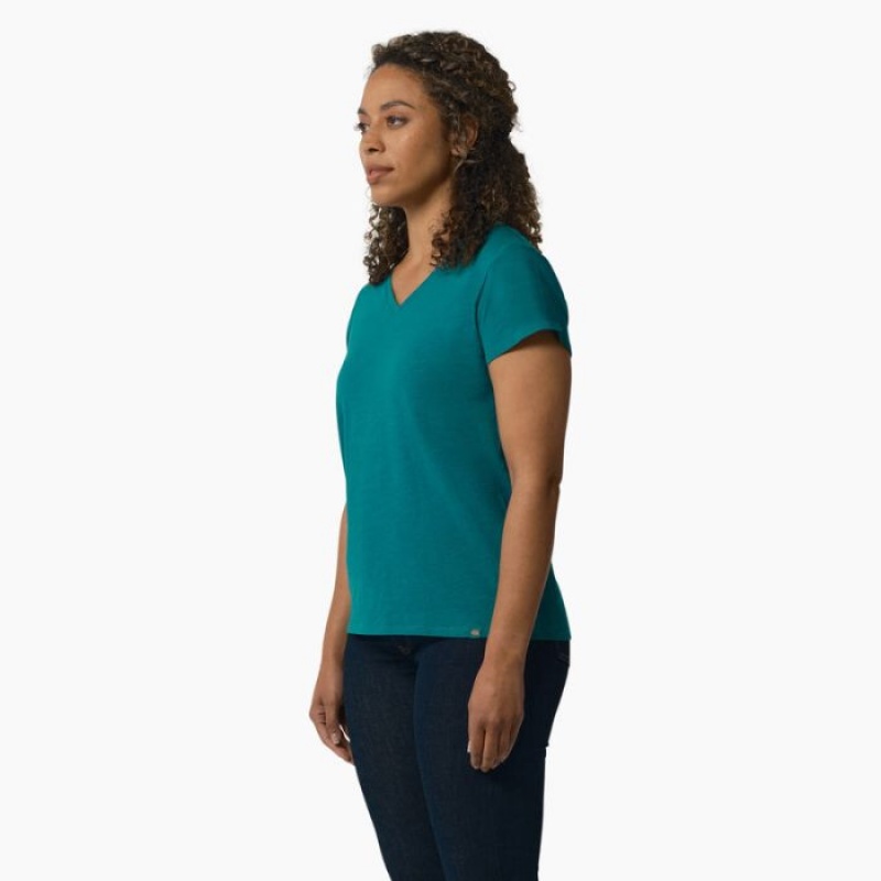 Dickies Scurte Sleeve V-Neck T-Shirt Albastru Deschis | JIOO5758