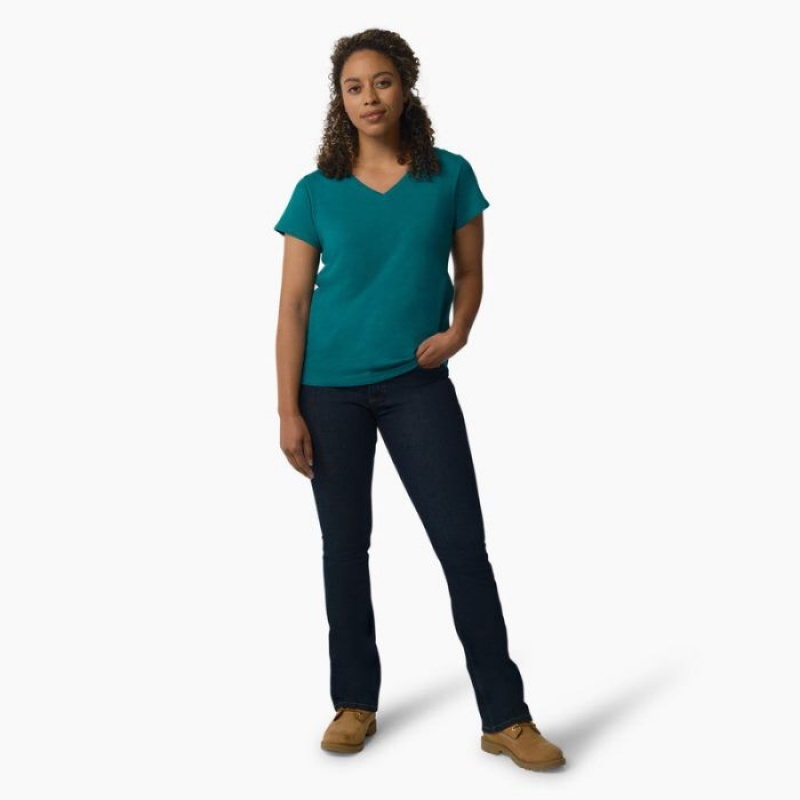 Dickies Scurte Sleeve V-Neck T-Shirt Albastru Deschis | JIOO5758