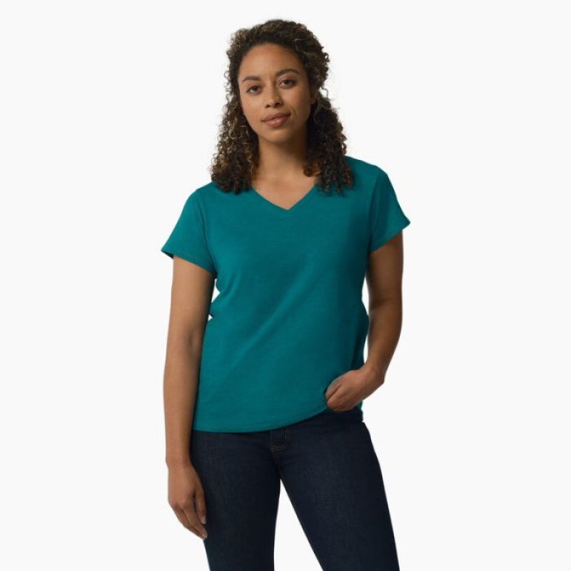 Dickies Scurte Sleeve V-Neck T-Shirt Albastru Deschis | JIOO5758