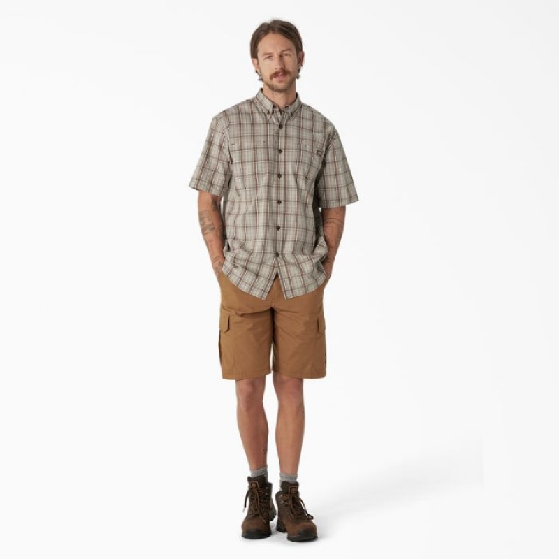 Dickies Scurte Sleeve Woven Shirt Moss Backland Prairie Plaid | YHXF3532