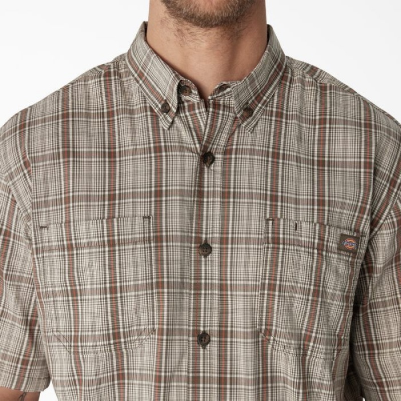 Dickies Scurte Sleeve Woven Shirt Moss Backland Prairie Plaid | YHXF3532