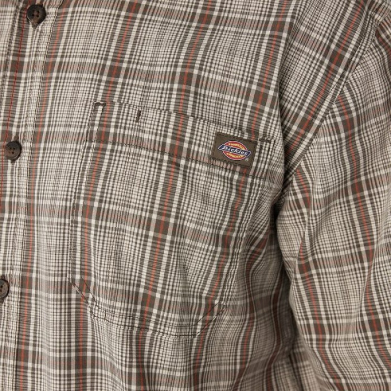 Dickies Scurte Sleeve Woven Shirt Moss Backland Prairie Plaid | YHXF3532