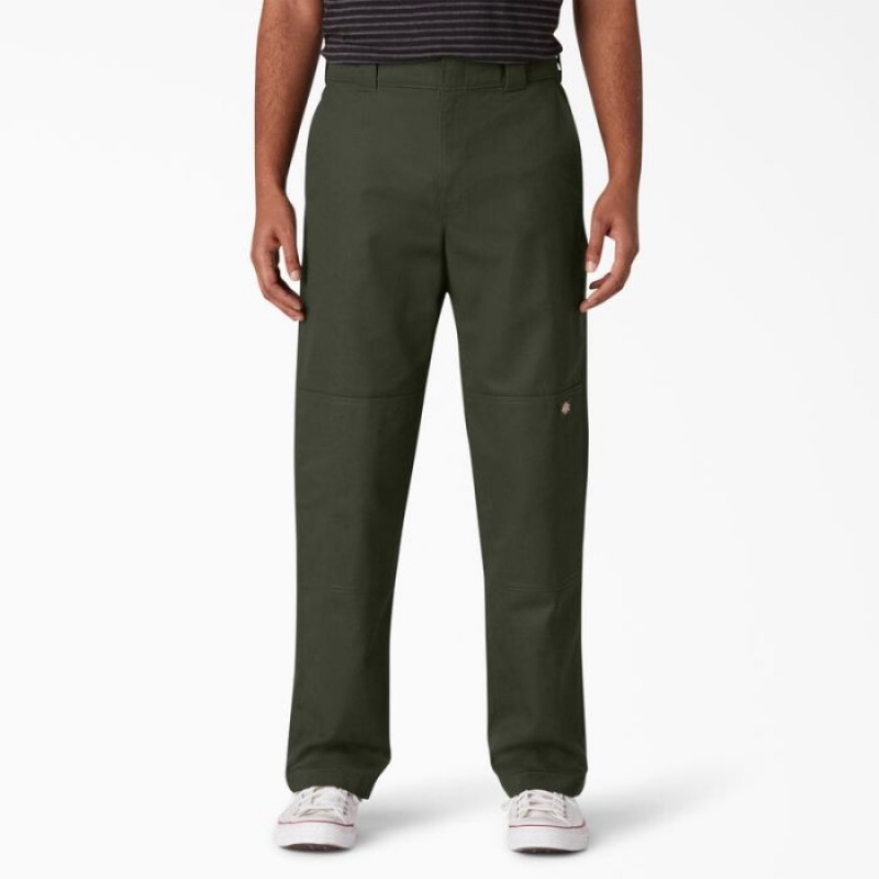 Dickies Slim Drept Fit Double Knee Pants Masline Verzi Verzi | VTSA5169
