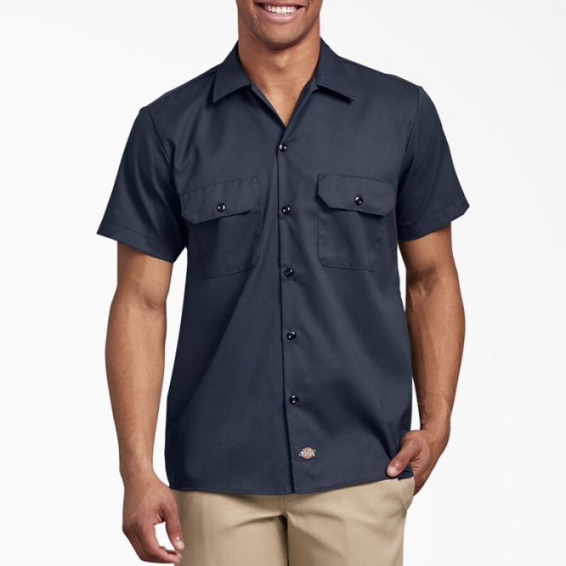 Dickies Slim Fit Scurte Sleeve Lucru Shirt Bleumarin | WIMG6403