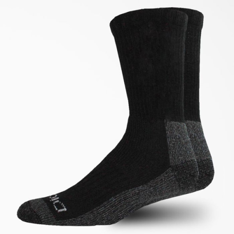 Dickies Steel Bombeu Crew Socks, Size 6-12, 2-Pack Negrii | CVUL2814