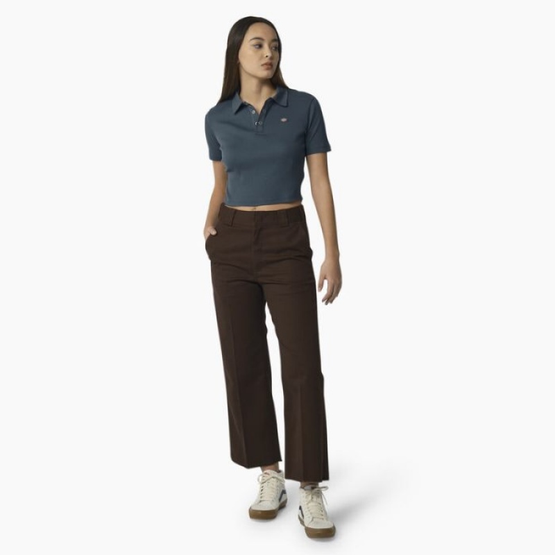 Dickies Tallasee Scurte Sleeve Cropped Polo Albastri | ZUJE9837
