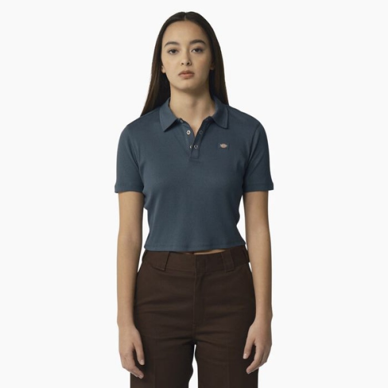 Dickies Tallasee Scurte Sleeve Cropped Polo Albastri | ZUJE9837