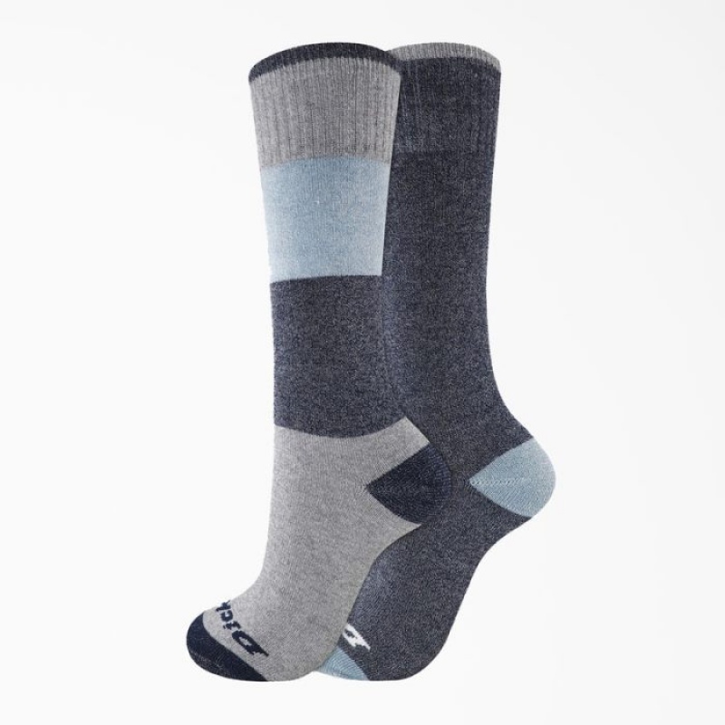 Dickies Thermal Crew Socks, Size 6-9, 2-Pack Albastri Inchis | ELAC5722