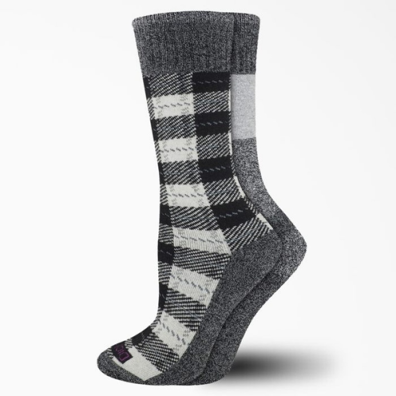 Dickies Thermal Plaid Crew Socks, Size 6-9, 2-Pack Albi | OGWF2970